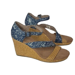 TOM'S Open Toe Wedge Denim Braided strape